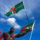 A reveler waves the flag of Dominica at the annual Miami Broward One Carnival on Oct. 7, 2017. (Kenya Downs)